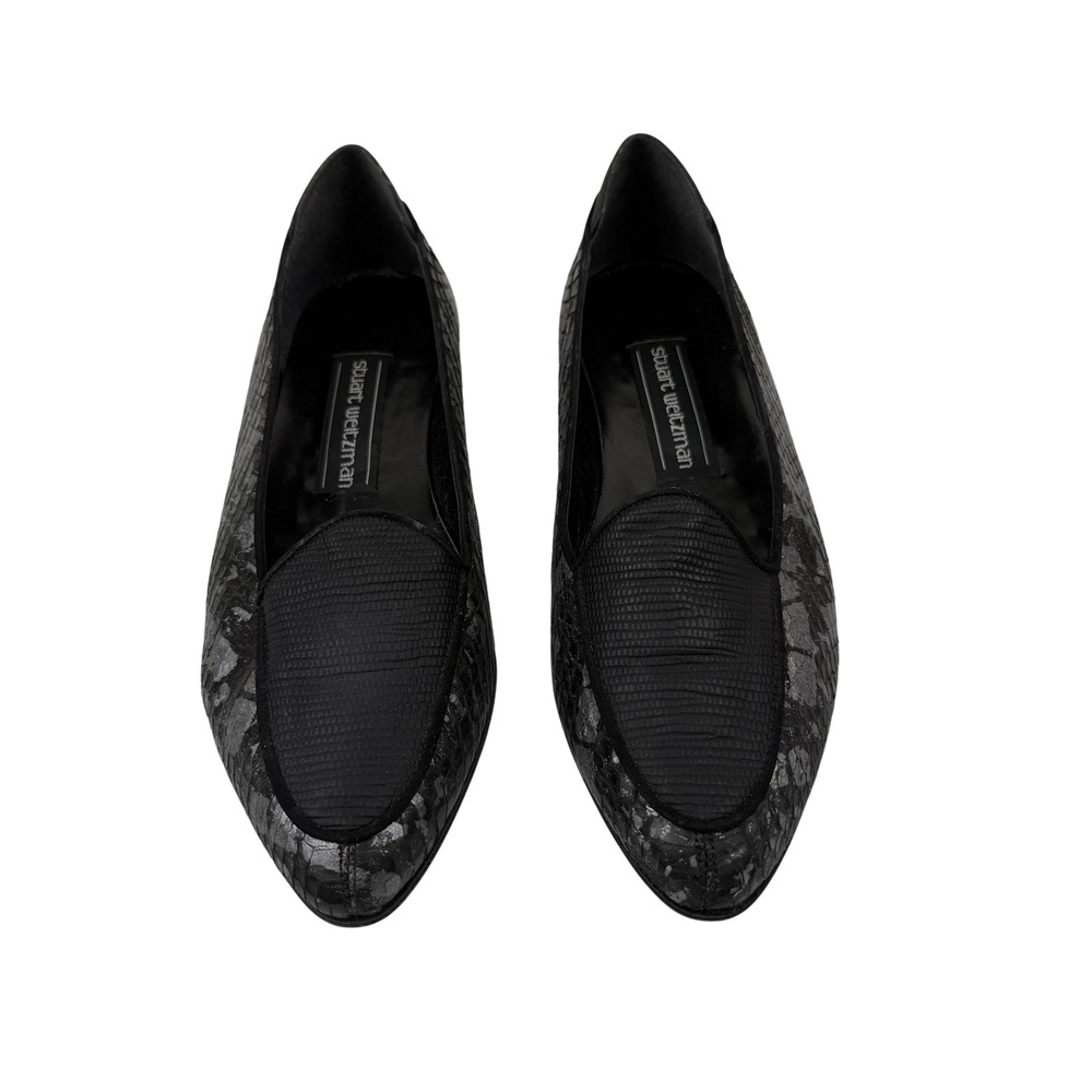 Stuart Weitzman Shoes Womens Size 6 Black Gray Loafers Flats Leather Sole VTG